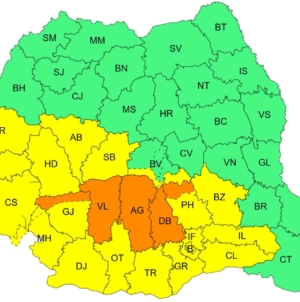 Final de săptămână cu coduri portocalii și galbene în jumătatea de sud a României. Iată zonele cele mai afectate